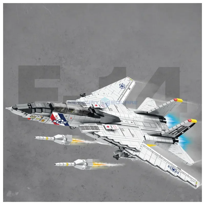 F-14 Fighter Model Bricks Modern Military Army Weapon Awacs Plane Building Blocks High Tech DIY Toy Kit for Children Boys Gift