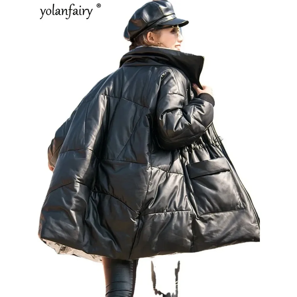 YOLANFAIRY Winter Genuine Leather Down Coat Women's Sheepskin Coats Women Medium Long Loose Fashion Natural Leather Clothes
