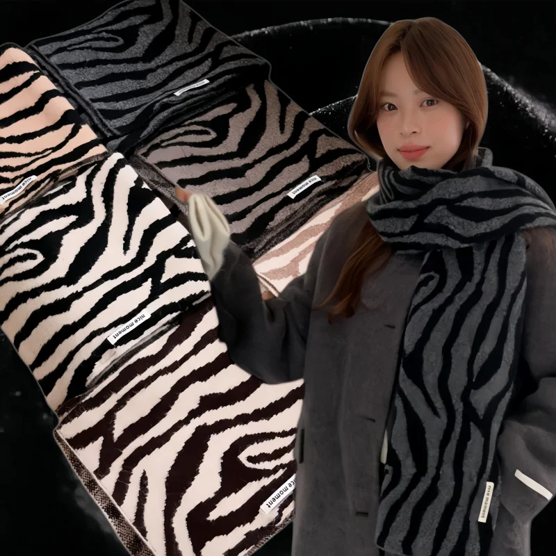 25x175cm 6 Colors Available Beige Fashion Zebra Stripe Fuzzy Scarf Women Elegant Black White Long Skinny Scarf Soft Touch