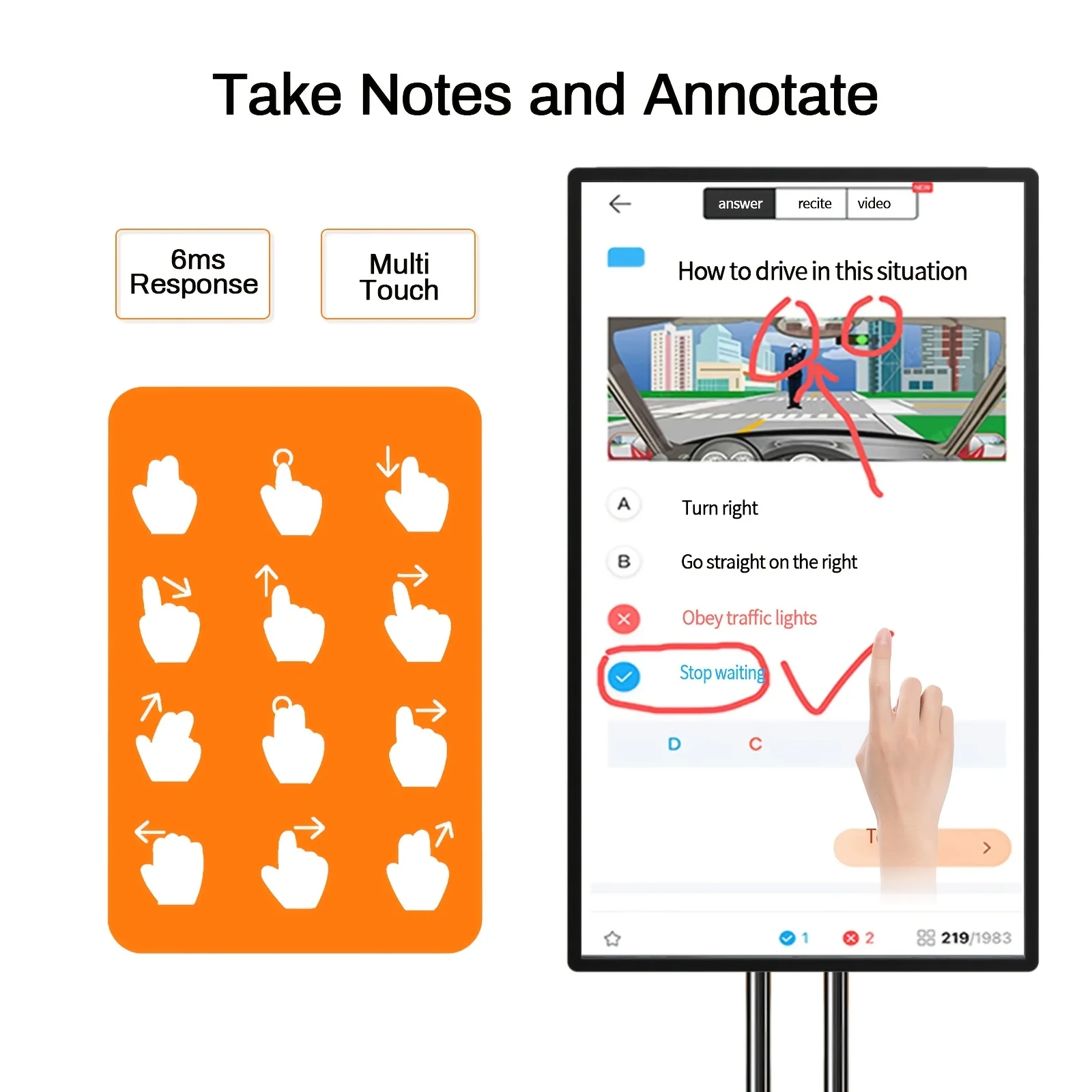 سبورة بيضاء تفاعلية، شاشة عرض 49 بوصة تعمل باللمس، لوحة بيضاء إلكترونية رقمية ومرآة الشاشة، 1080P Mo