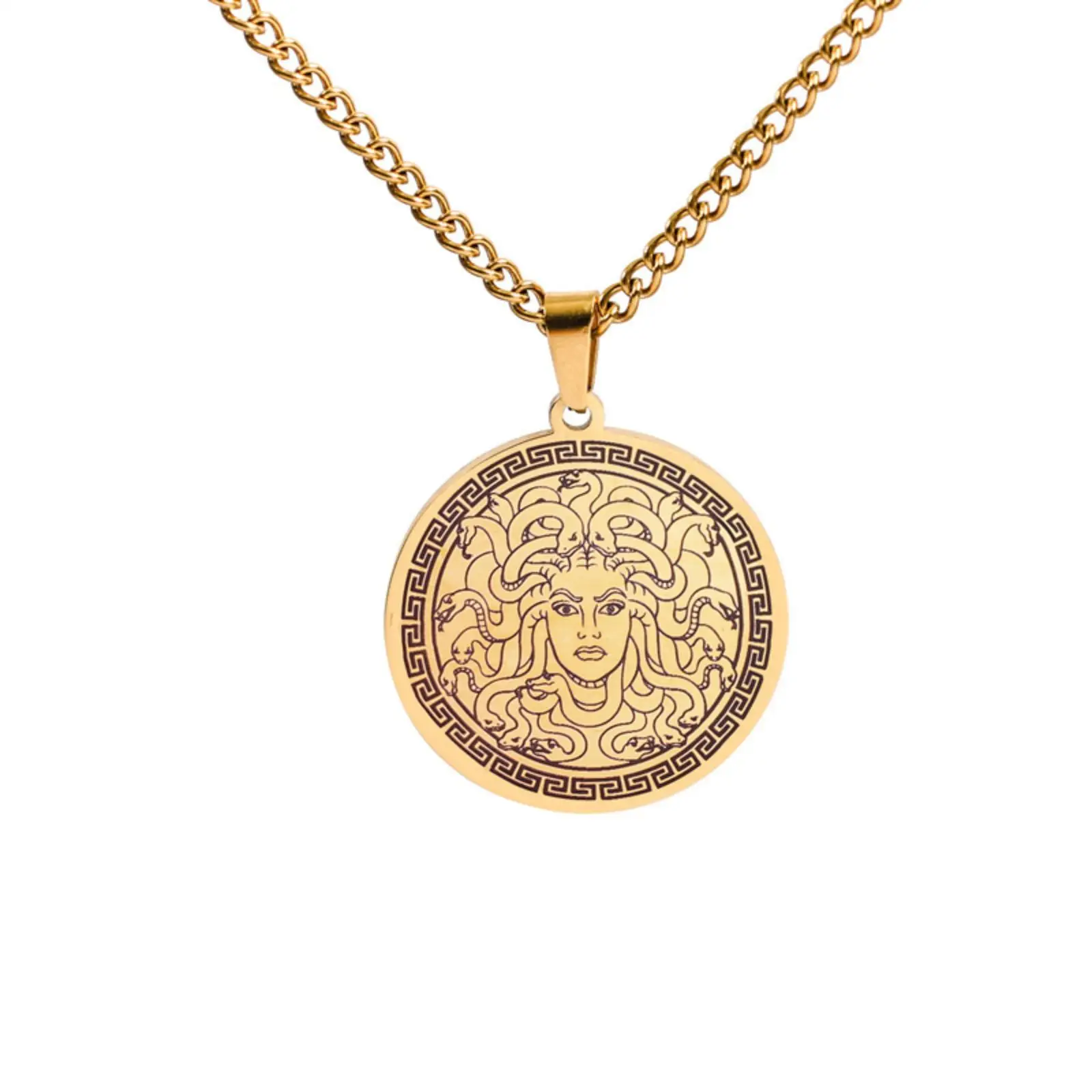 Edelstahl Medusa Gorgon Anhänger Halskette Antike Griechische Mythologie Schmuck Geschenk für Männer Frauen – Detail 2