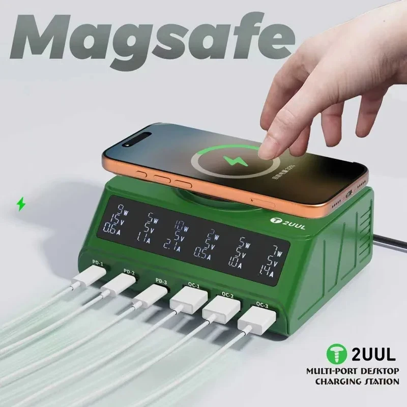 2UUL PC11 Wireless Charging Station Fast-Charging Support IP 17 Series Multi-Port Desktop Charger For Multi Devices