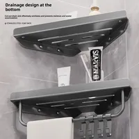 Bathroom Triangle Drain Shelf No Drilling Wall Mounted Cosmetic and Toiletries Hollow Carbon Steel Shelf with Hooks