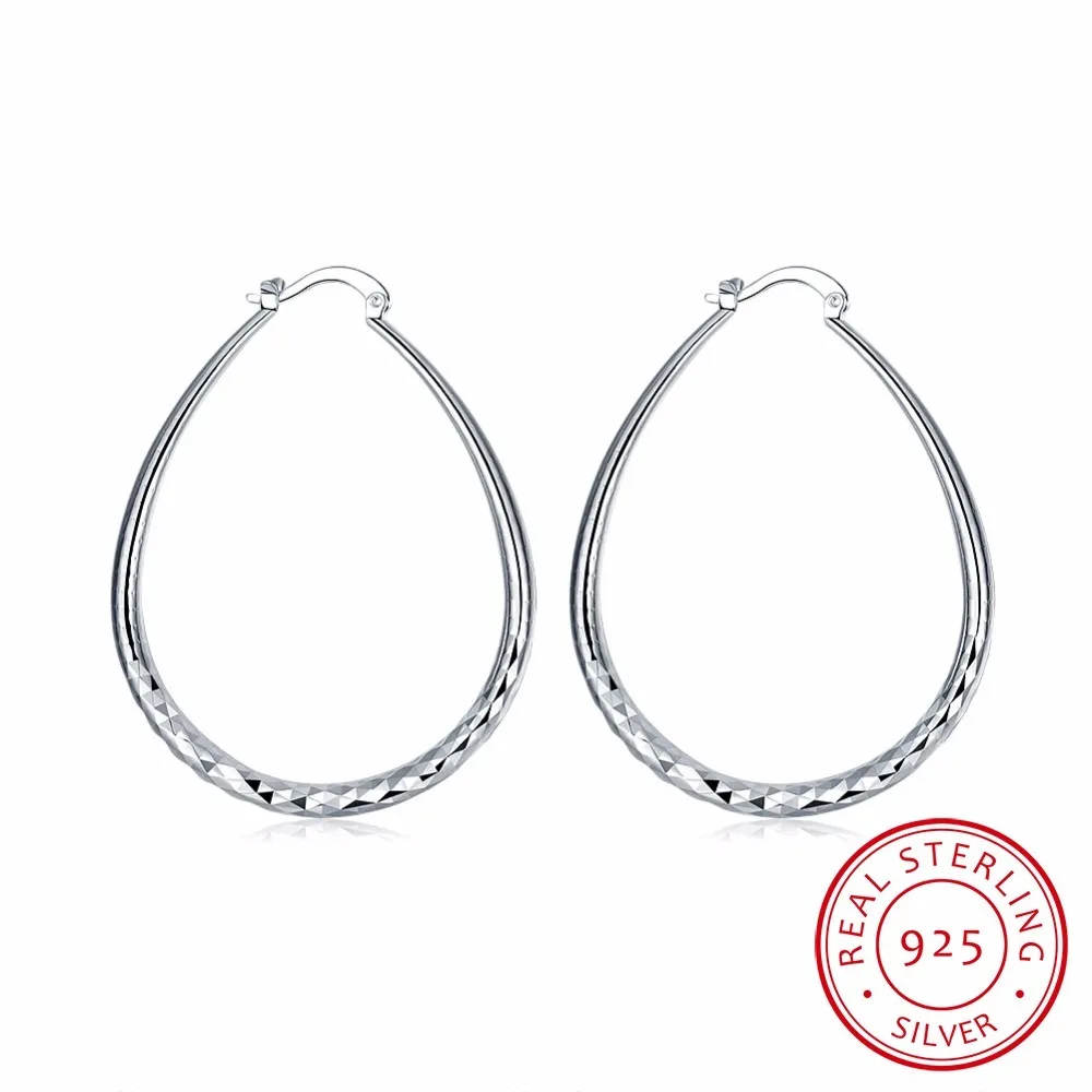 Lekani Big Hoop Earrings For Women Gift 925 stamp silver color Oval Hoop Earrings Fine Jewelry Brincos De Prata Wholesale