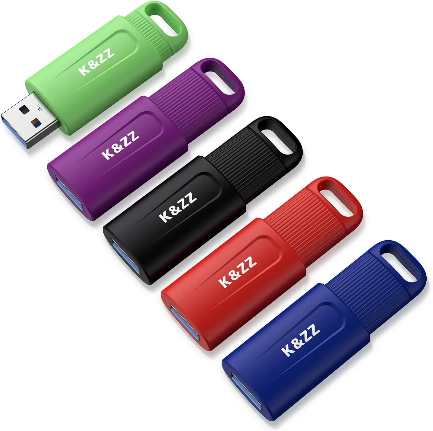 

5-Pack 64GB USB 3.0 Flash Drives with Retractable Design in 5 Colors (Black, Red, Blue, Green, Purple)