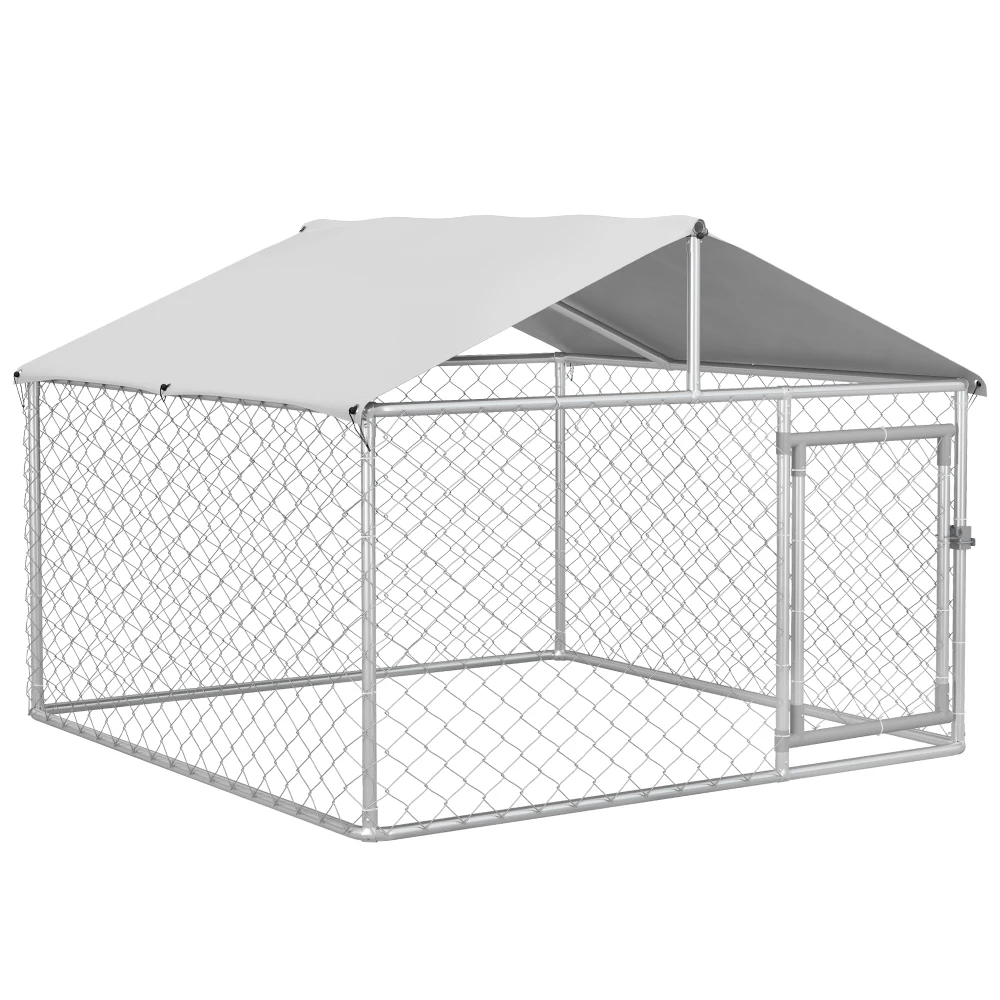 

PawHut Large Outdoor Dog Kennel - Heavy Duty, Waterproof Cover, Galvanized Chain-Link, Lock,6.6'x6.6'x4.9'