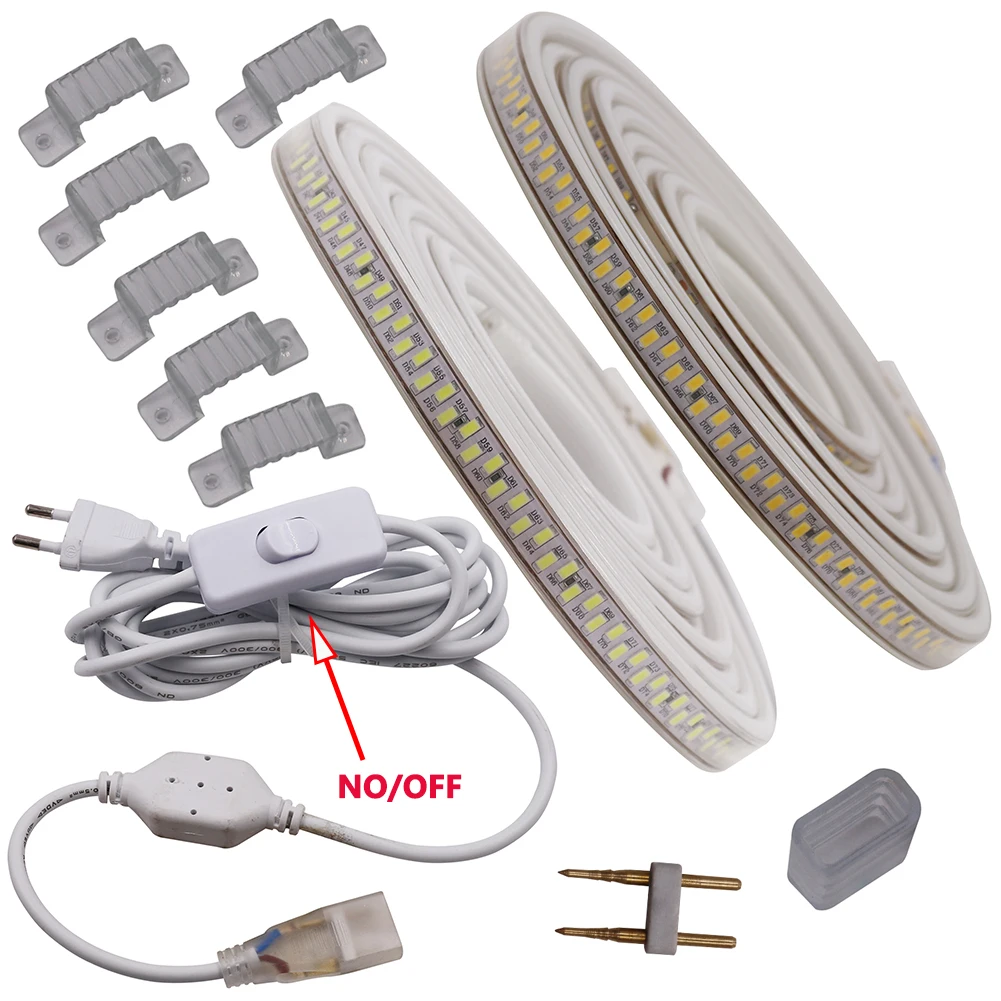 220V 5630 led strip light with dimmer or ON/OFF switch Waterproof flexible led tape 180leds/m outdoor garden lighting EU plug