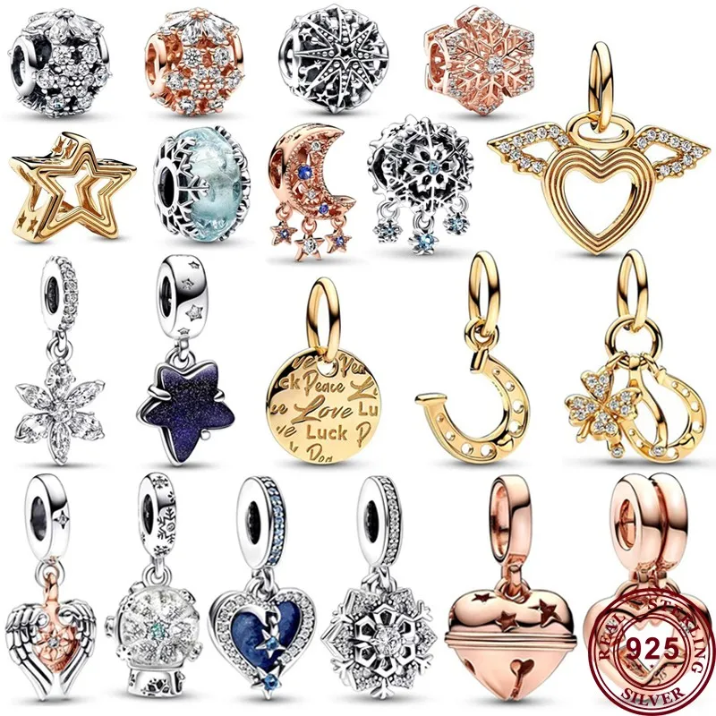 

Hot Selling 925 Sterling Silver Sparkling Ice Crystal Snowflake Love Heart Logo Beads For Original Ladies' DIY Charm Jewelry