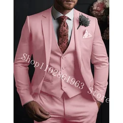 Yeni pembe erkek 3 parça takım elbise resmi iş Slim Fit için smokin en iyi erkekler Blazer düğün ceket + yelek + pantolon trahombre De Hombre