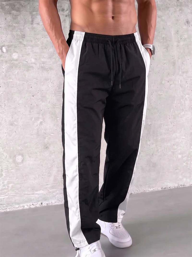 Trendige, sportliche Herrenhose mit Linien, Fitnessstudio, Workout, Laufhose mit Seitentaschen, sportliche, schnell trocknende, atmungsaktive Jogginghose – Detail 8
