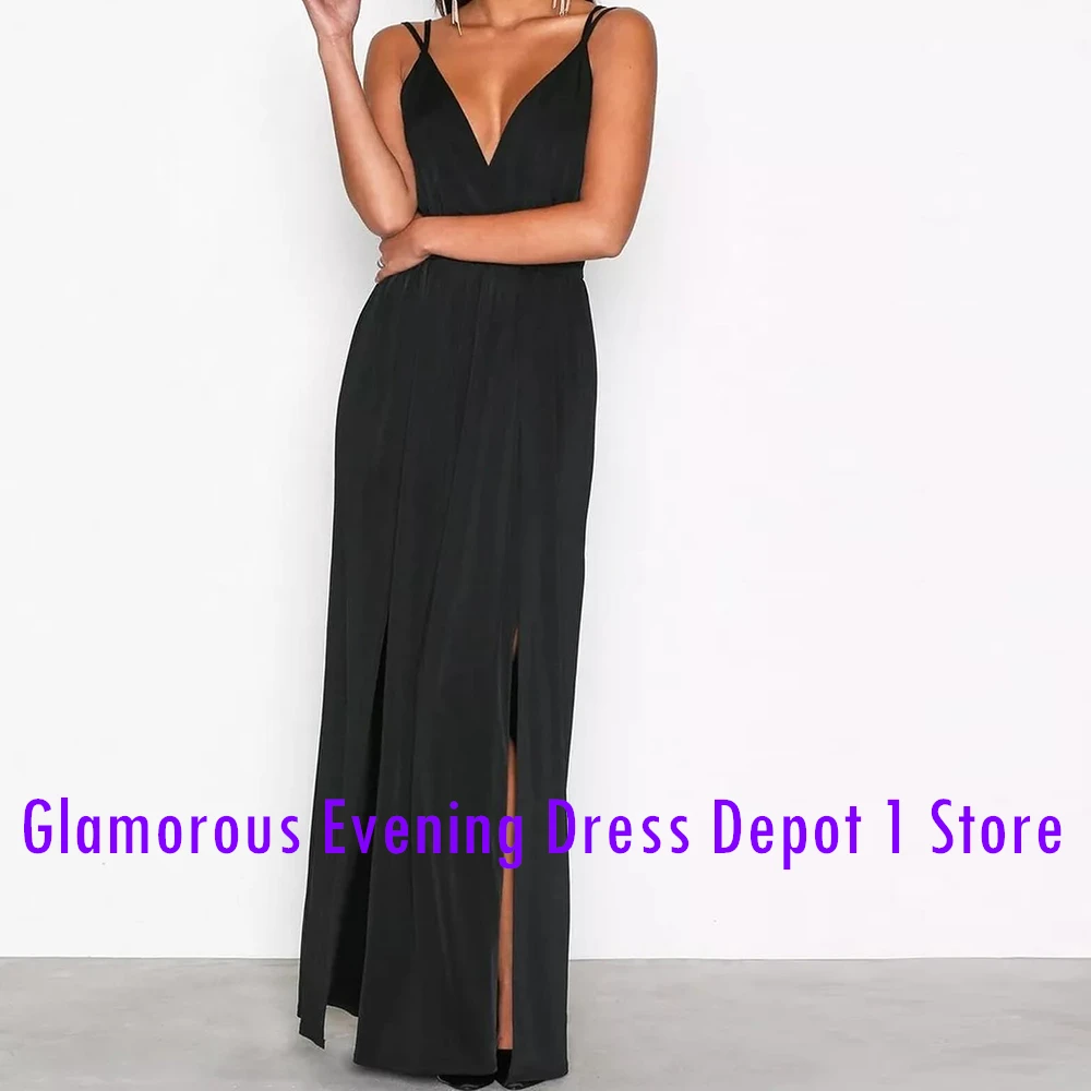 Customized Elegant Off The Shoulder Satin Evening Dresses Modern A-Line Floor Length V-Neck Sleeveless Special Occasion Gowns