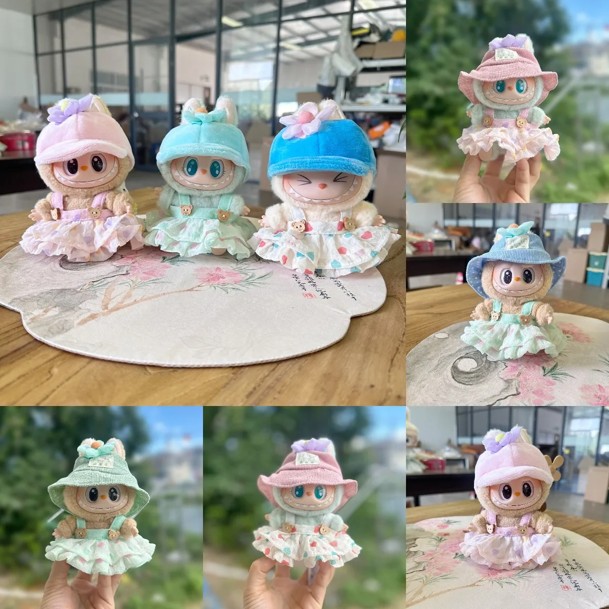 17cm labubu i ii süße Plüsch puppen Kleidung Idol Puppen sitzen Party Baseball Cap Blumen rock Zubehör für Korea Kpop Exo