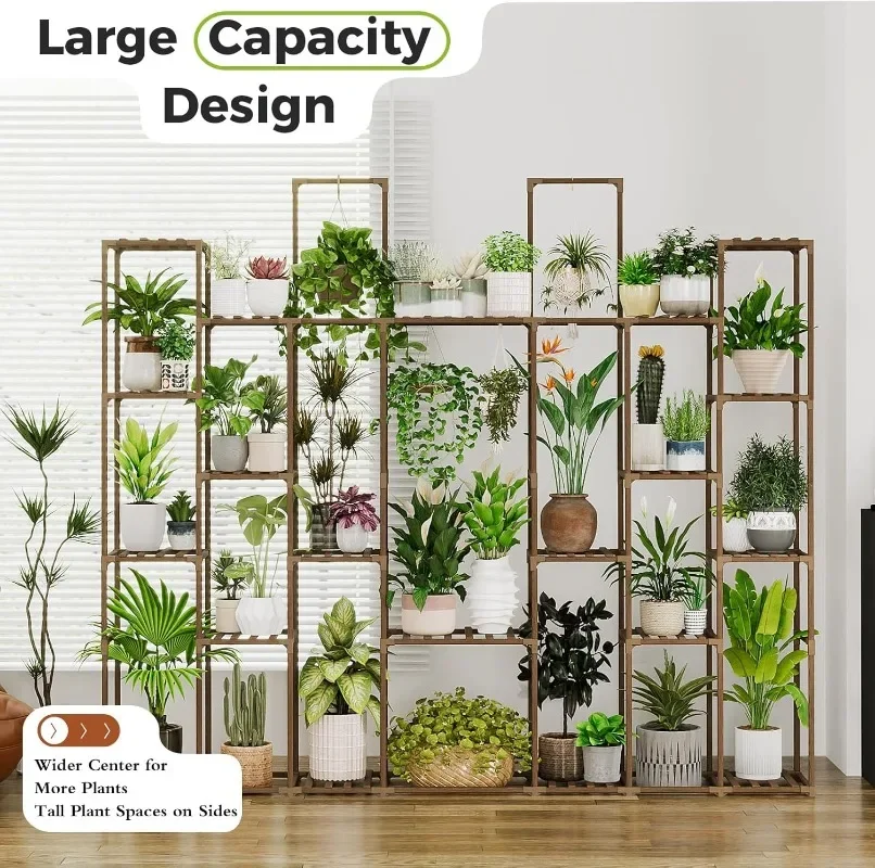 Plant Stand Indoor 30 Pots Large Plant Shelf Wide Tall Outdoor Plant Holder Wood for Multiple