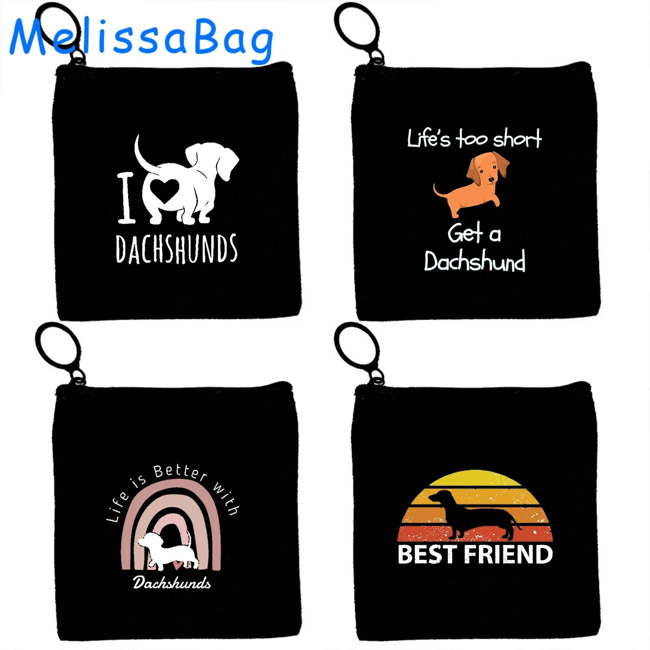 Love My Dachshunds Cute Gifts Funny Dachshund Wiener Dog Lover Silhouette Canvas Coin Purse Key Case Bags Wallet Zipper Pouch