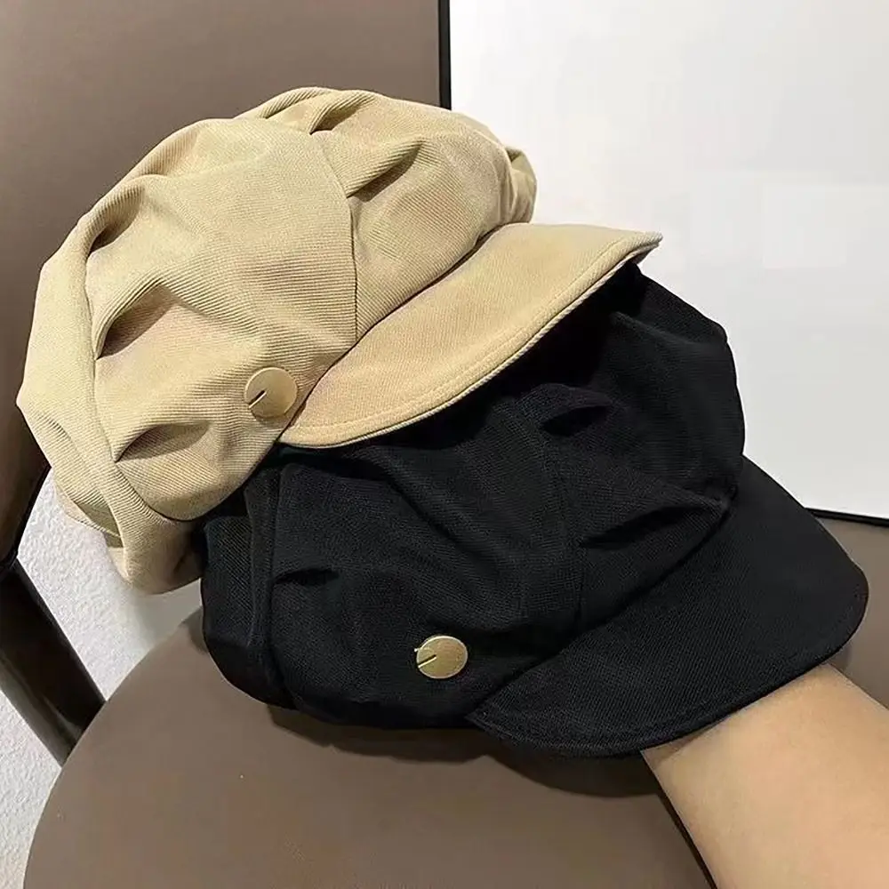 Breathable Octagonal Hat Retro Windproof Layered Vintage Newsboy Hats Solid Color Elegant Pleated Berets Women Men