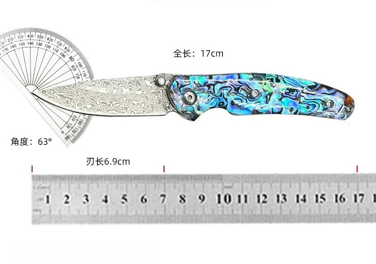 Pisau Lipat Baja Damaskus untuk Berkemah di Luar Ruangan, Tajam, Portabel, Pisau Saku untuk Berkemah