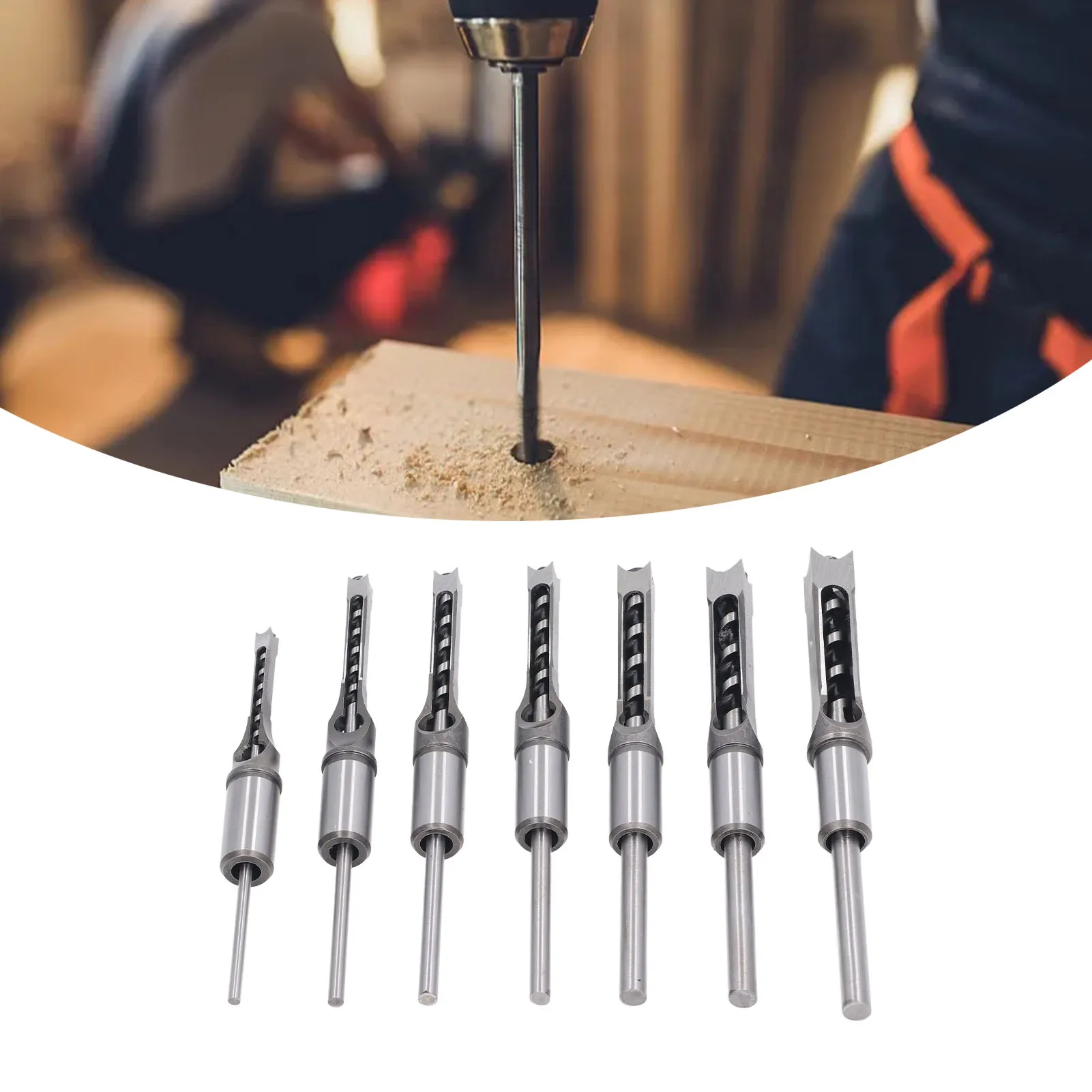 7 Pcs HSS Mortising Chisel Drill Bit Set Woodworking Square Bits 1/4in 5/16in 3/8in 2/5in 1/2in 9/16in 5/8in for Woodworking
