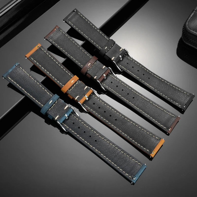18mm 20mm 22mm vintage leather strap for IWC Tudor Hamilton Breitling Seiko Tissot Seagull quick release strap blue/black/brown view 3