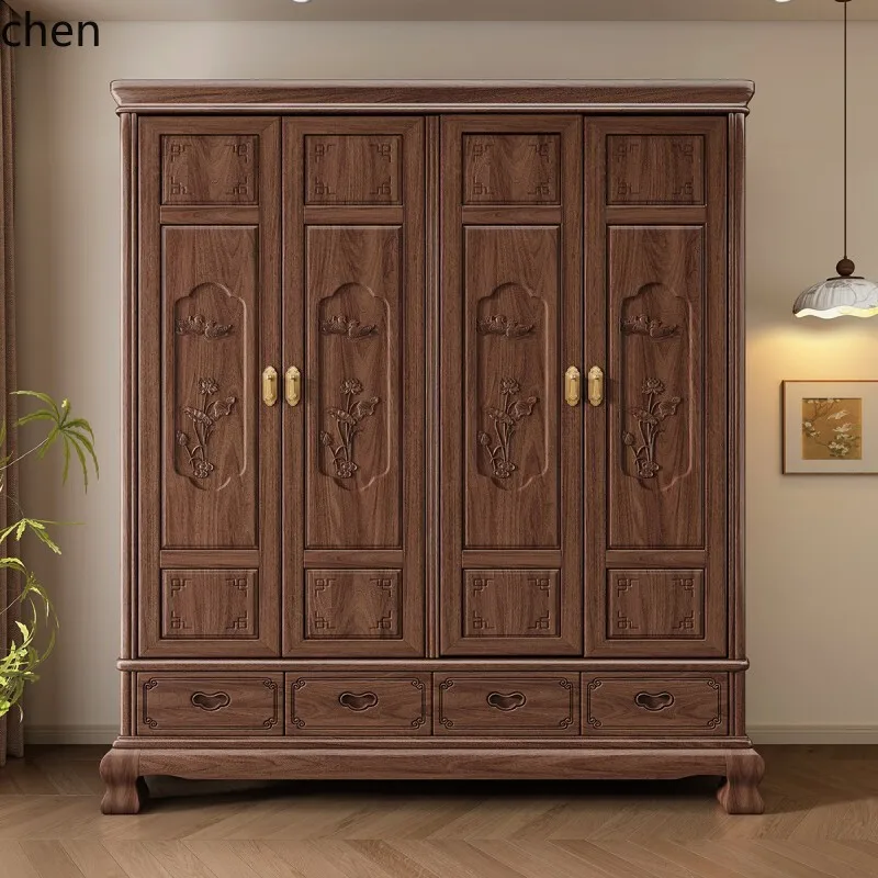 ZML Solid Wood Wardrobe Bedroom Storage Cabinet Full Solid Wood Double Door High-End Sliding Wardrobe