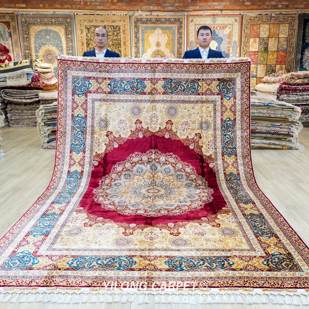 7'x10' Hand Knotted Red Silk Carpet Traditional Medallion Turkish Area Rugs Decoration (TJ511A)