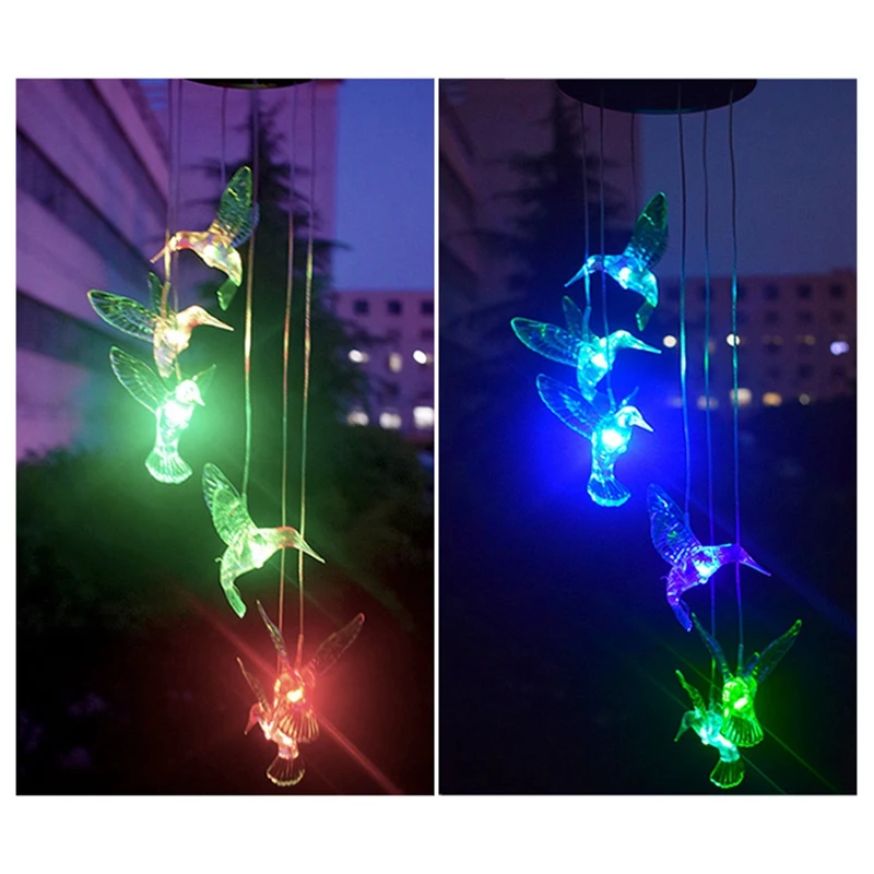Hummingbird Outdoor Solar Lights, Solar Wind Chime Lights, Hanging Gifts For Mom And Grandma-AT64