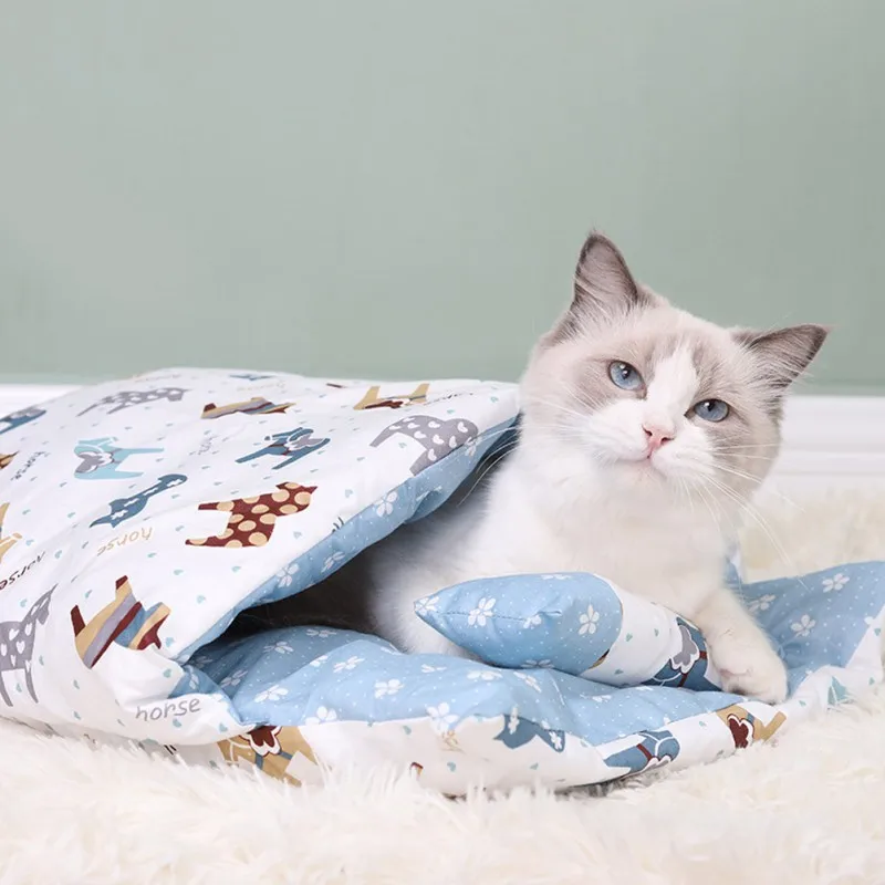 

Pet Supplies for Small Medium Cats Cat Bed Cave Warm Plush Cat Sleeping Bag Soft S-L Pet Mat Self Warming Pad