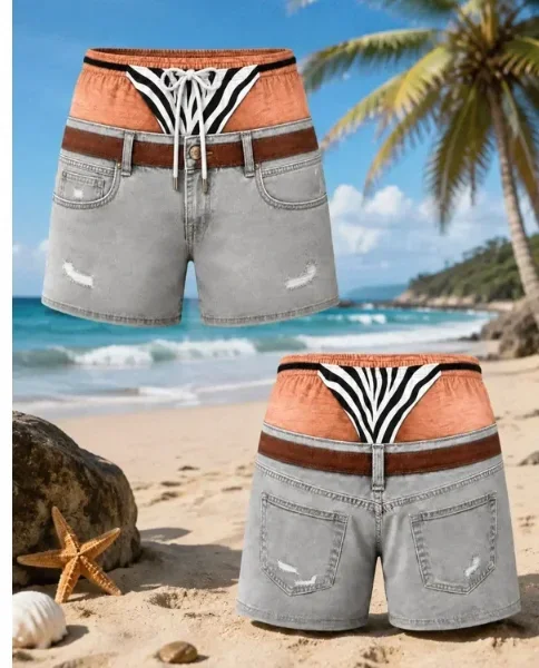 2027 Funny Swim Trunks Men 3d Print Leopard Fake Skin Bikini Beach Shorts Novelty Gift Cosplay Party Shorts Cow Illusion Trunks