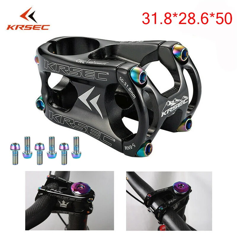 KRSEC Aluminium Stem MTB Mountain Bike Stem potence velo Titanium Bolts Colors Short HandleBar Stem for 28.6mm Bicycle Fork