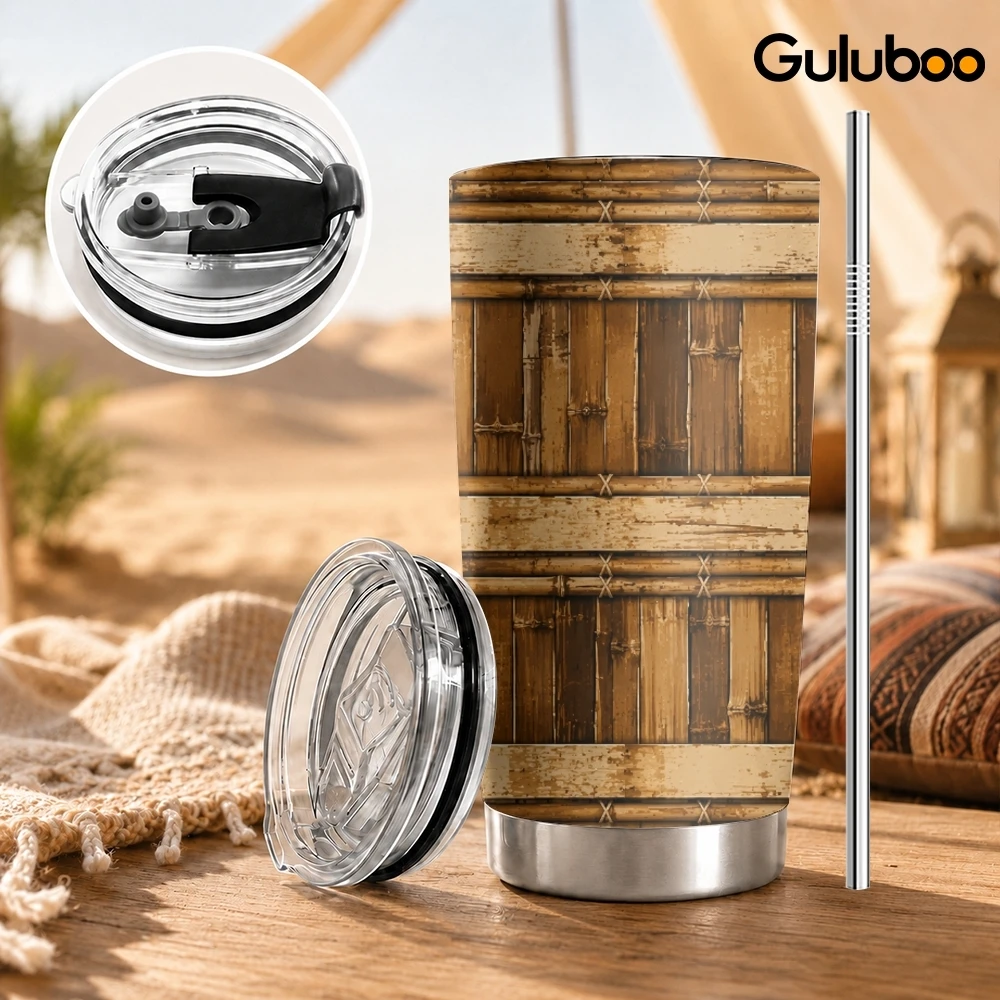 Barn Wood Texture Vacuum Flasks 20oz Stainless Steel Insulated Tumbler Double Wall Travel Mug with 2 Lids Straw Drink Cup