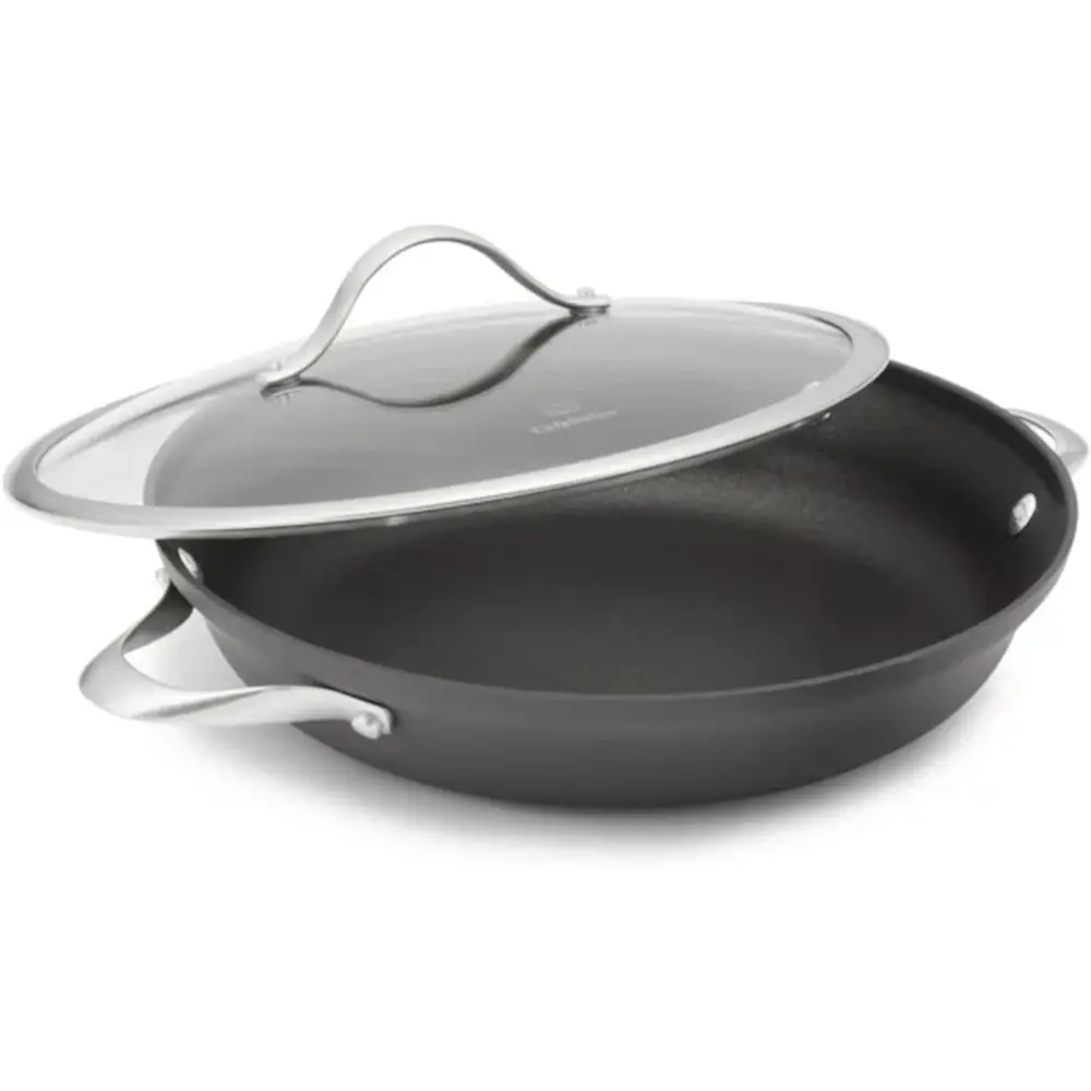 

Durable Hard-Anodized 12 Dual-Handle Cookware Pan with Glass Cover