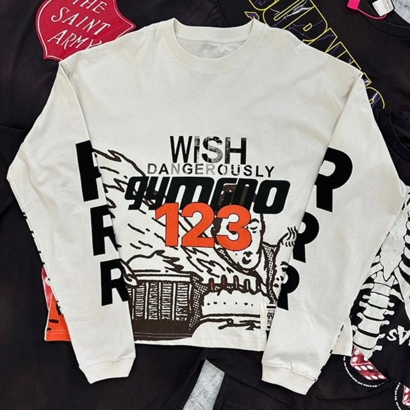 

RRR123 T Shirt Portrait Graffiti Digital Print Distressed Long Sleeved T-shirt Unisex Casual Tee
