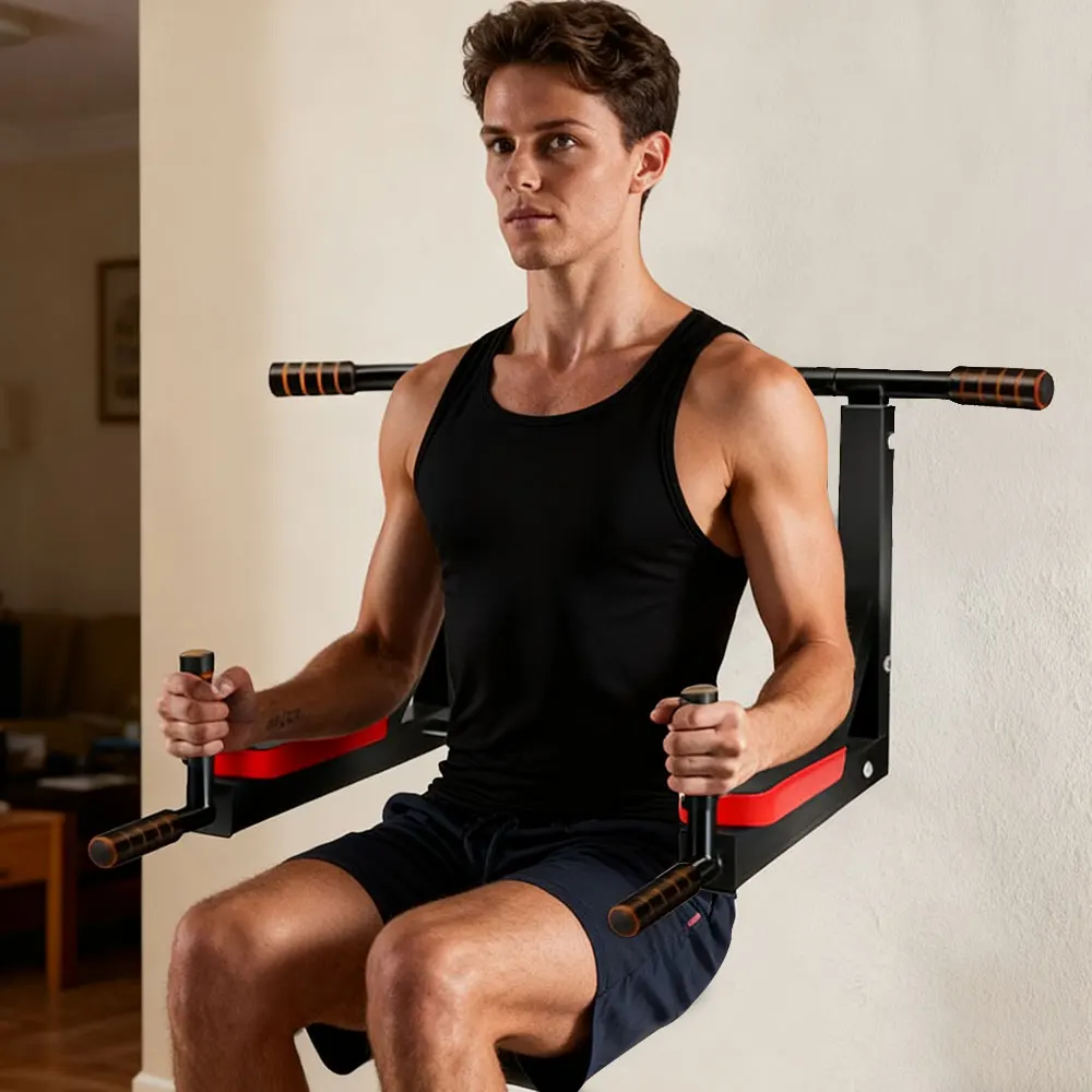 Multifunctional Wall Mounted Pull Up Bar Chin Up Bar Dip Station for Indoor Home Gym Workout, Power Tower Set Training image 2