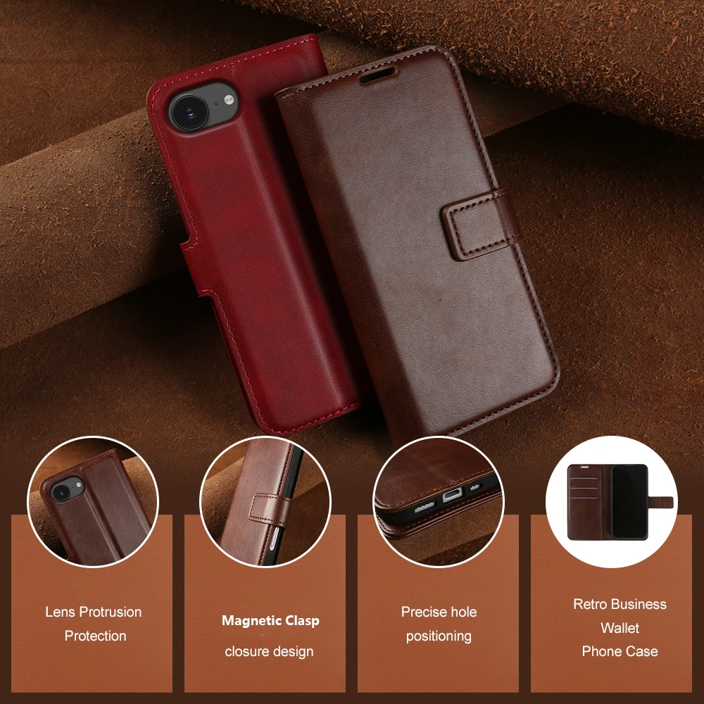 Luxury Calf Leather Flip Cover Case For iphone 17e 16e Air 17 Pro Max 16 15 14 Plus 13 12 Mini Phone Cases Coque Funda Wallet