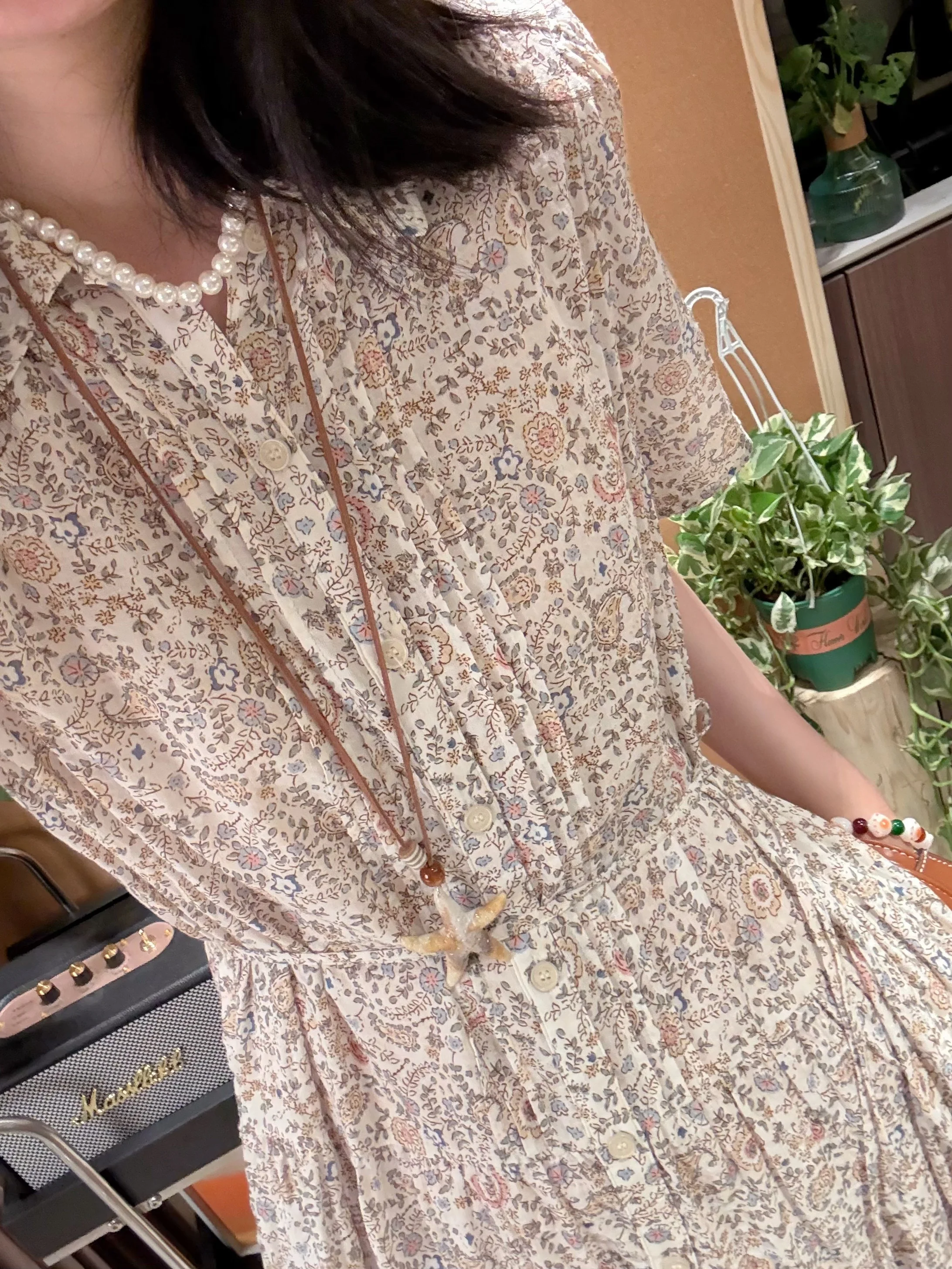 High-End Floral Print Women's Dr Ele High Waist A-Line Skirt ort Sve  Collar Single Button Ci Commute Dr