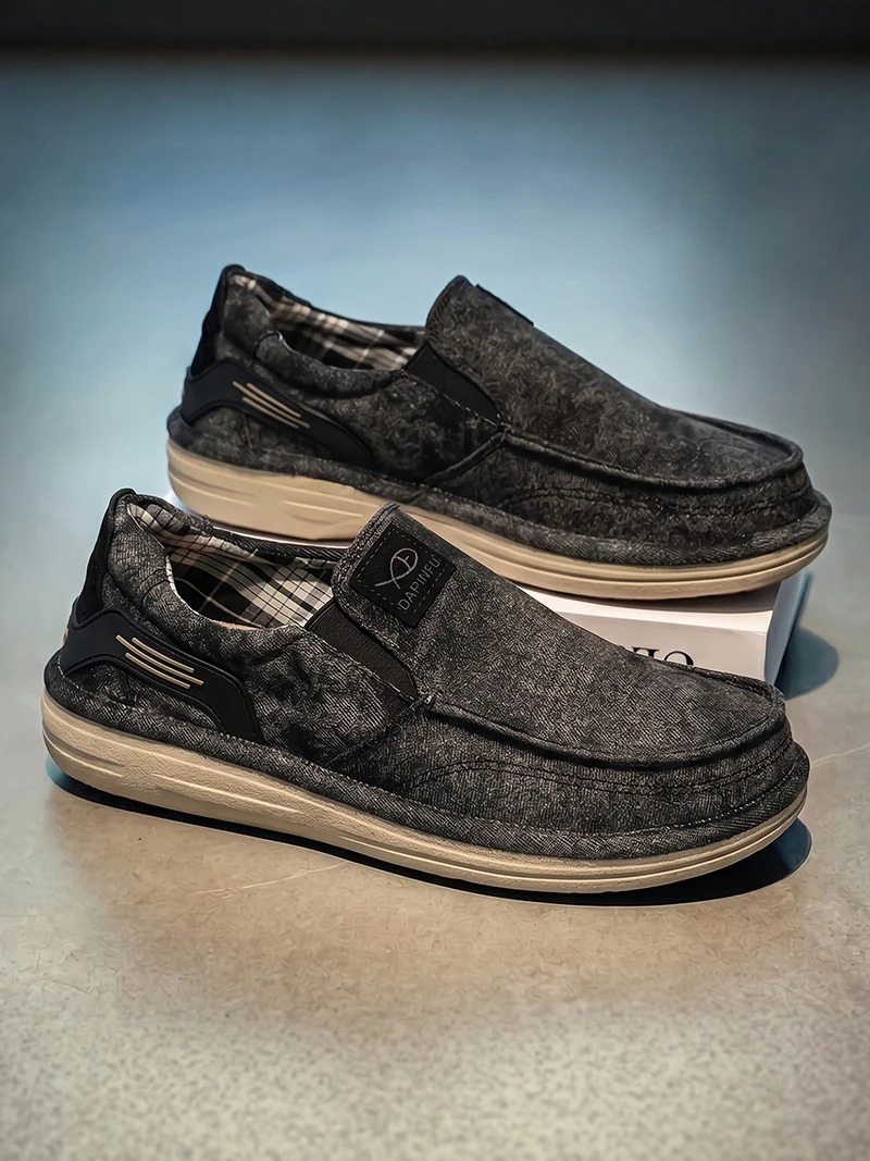 

Casual Canvas Shoes Men's Summer Trend Retro All-Match Soft Bottom Wear-Resistant Leisure Loafers Breathable round Toe Thick ...