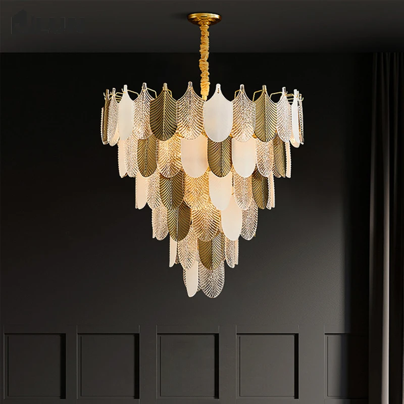 

Light luxury chandelier creative feather living room chandelier modern villa dining room chandelier glass large chandelier
