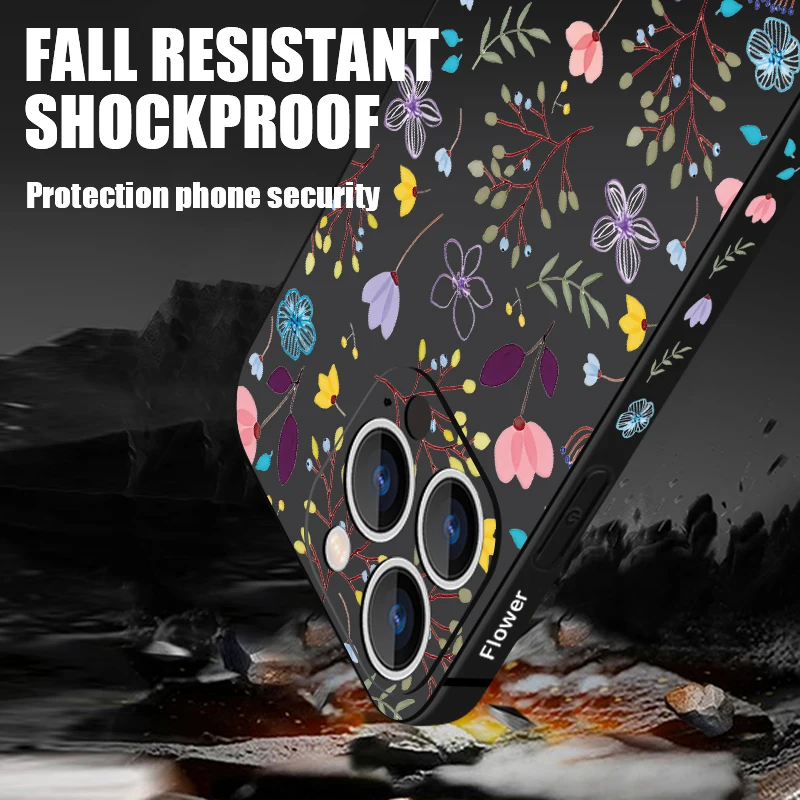 Luxury Small Flower Buds Lanyard Case For iPhone 15 Pro Max Coque iPhone 11 12 13 14 Pro Max 16 SE 2 2022 Soft Silicone Cover
