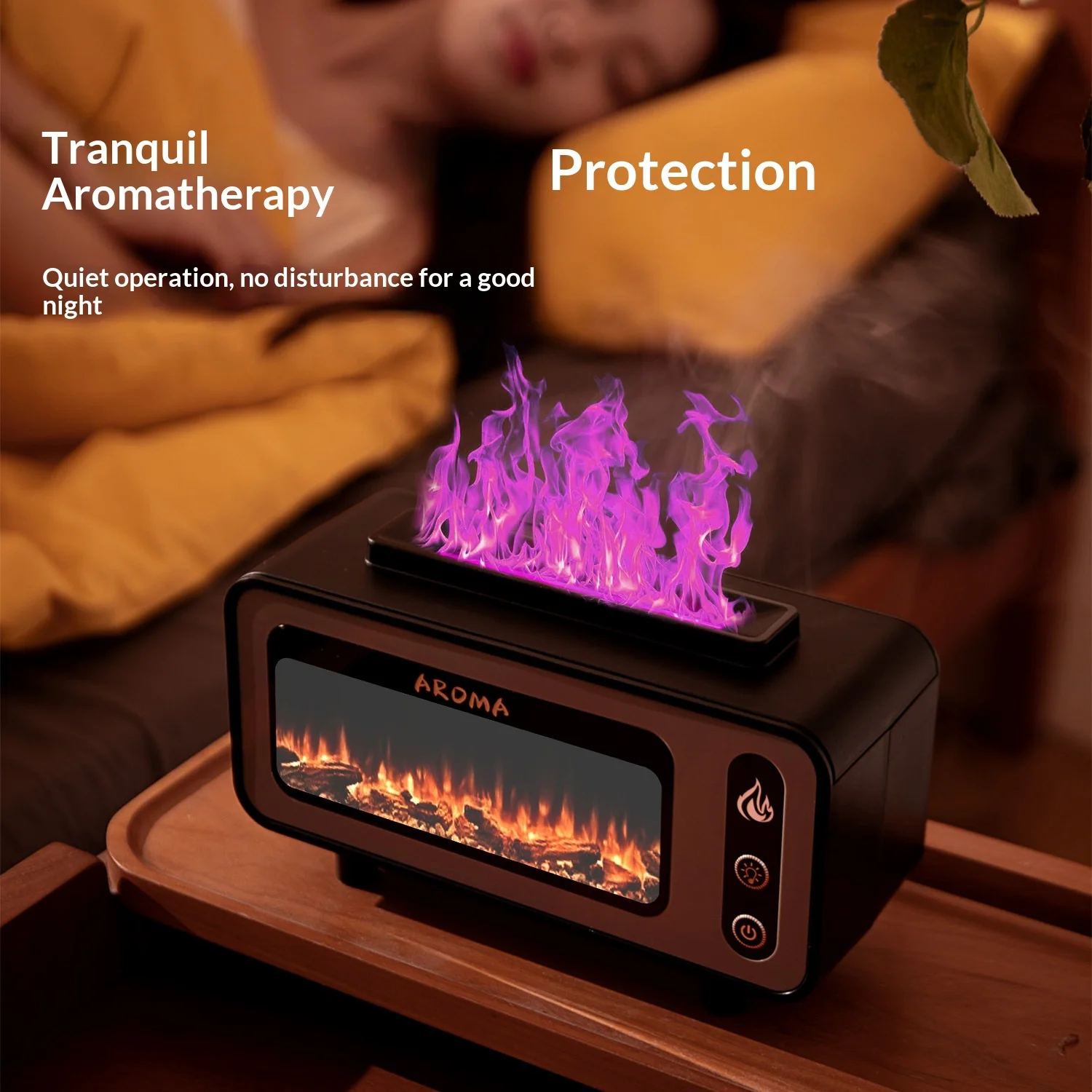2026 New Simulated Fireplace Flame Aroma Humidifier - Compact Ultra-Quiet Air Freshener for Home Bedroom & Office Use