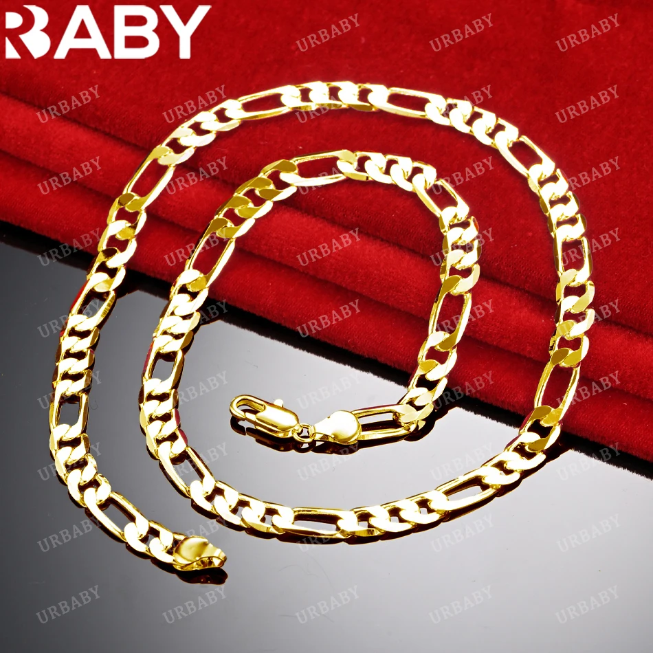 URBABY 18K Gold Necklaces 18/20/22/24 Inch 8mm Figaro Chain Necklace For Men Women Fashion Fine Jewelry Wholesale