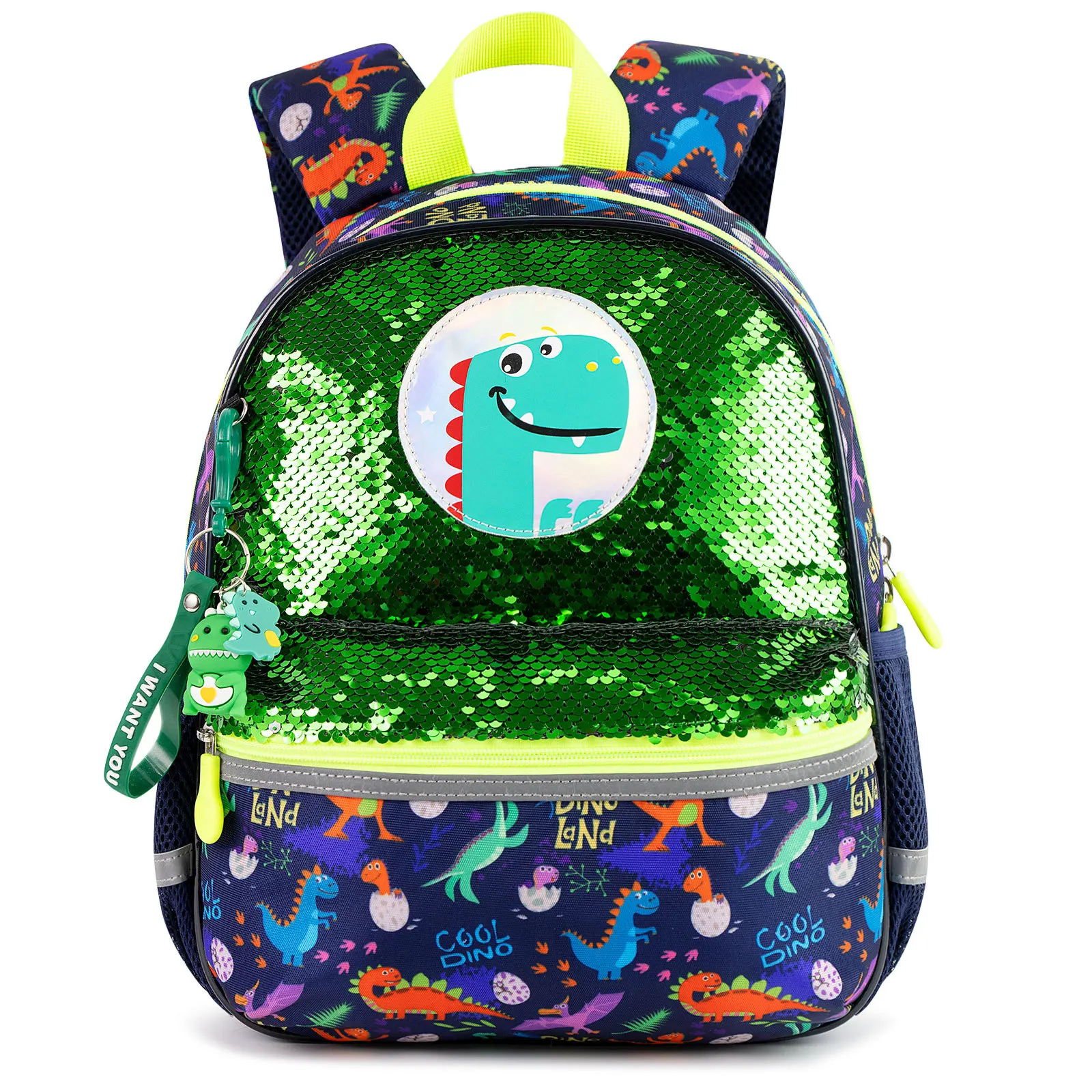 Cartoon backpack for boys with dinosaur backpack sequins  children