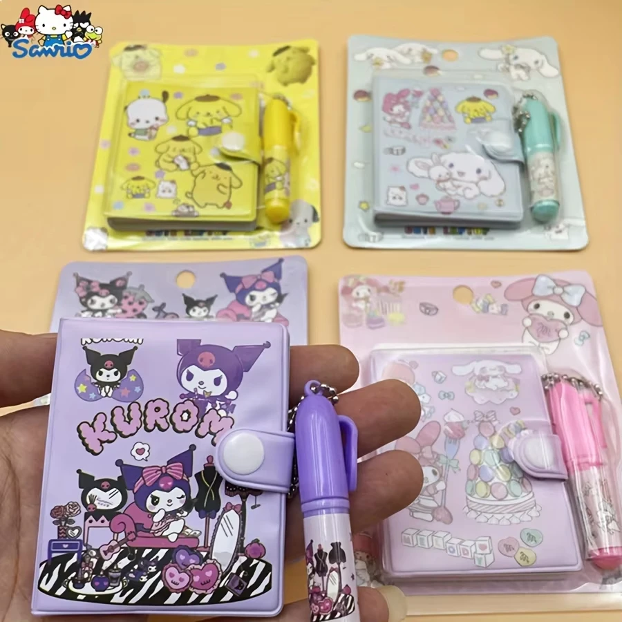 Kuromi Mini Notebook Sanrio Cinnamoroll Melody Diary Set Cartone animato portatile Studente di cancelleria Anime Materiale scolastico Regalo di compleanno