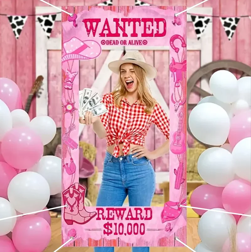 Western Cowboy Fotobox-Rahmen Hintergrund Vintage Braun Rosa Polyester Stoff Hintergrundtuch für Cowboy-Themen Geburtstagsparty – Detail 4