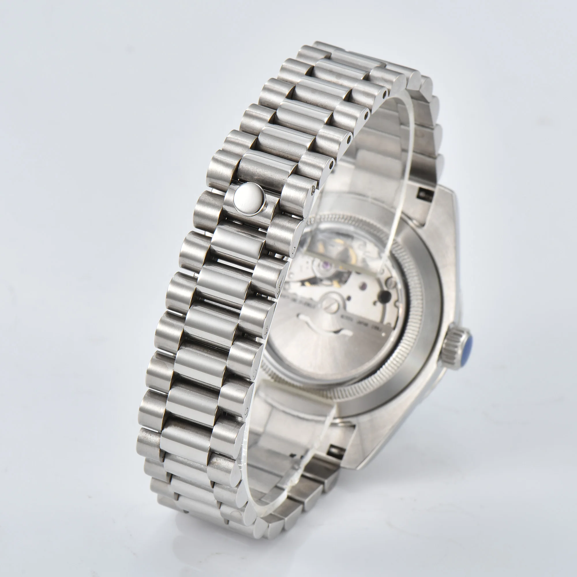 39mm Silver Calendar watch 10BAR waterproof 316L stainless steel sapphire glass fit Miyota 8285 movement hands strap 28.5mm dial