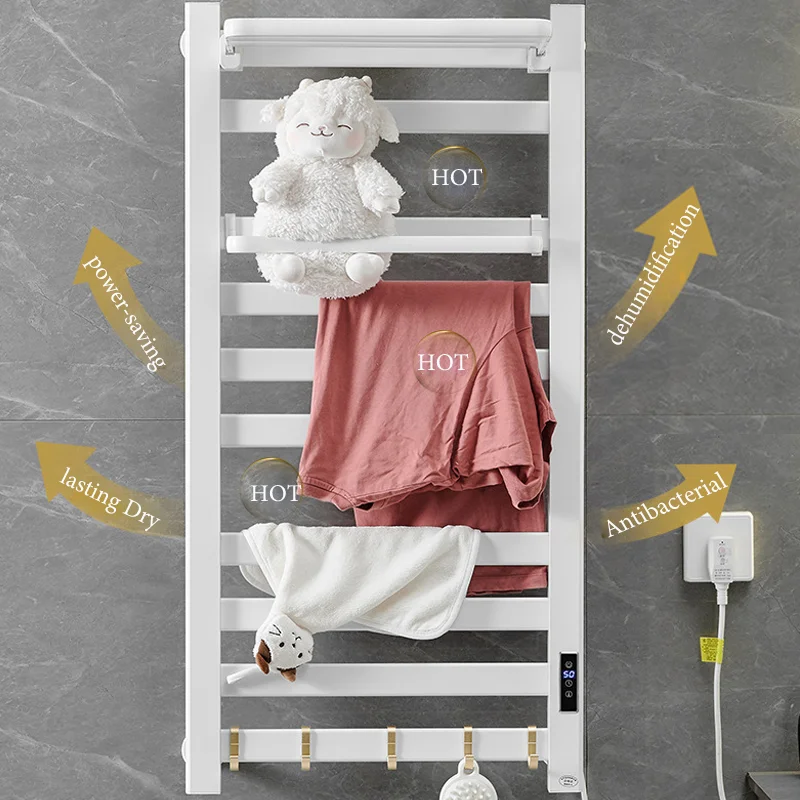 Thermostatic Electric Towel Rack LCD Cloth Dryer Towel Bar IPX4 Waterproof Bathrobe Rack Space Aluminum Bathroom Hardware Set