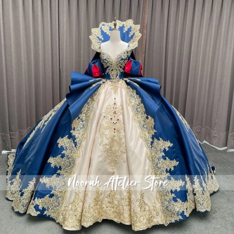royal blue wedding dress for bride Long Sleeve Tulle Lace Appliques Luxury Ball Gown Neckline Elegant Royal Royal Blue Beaded