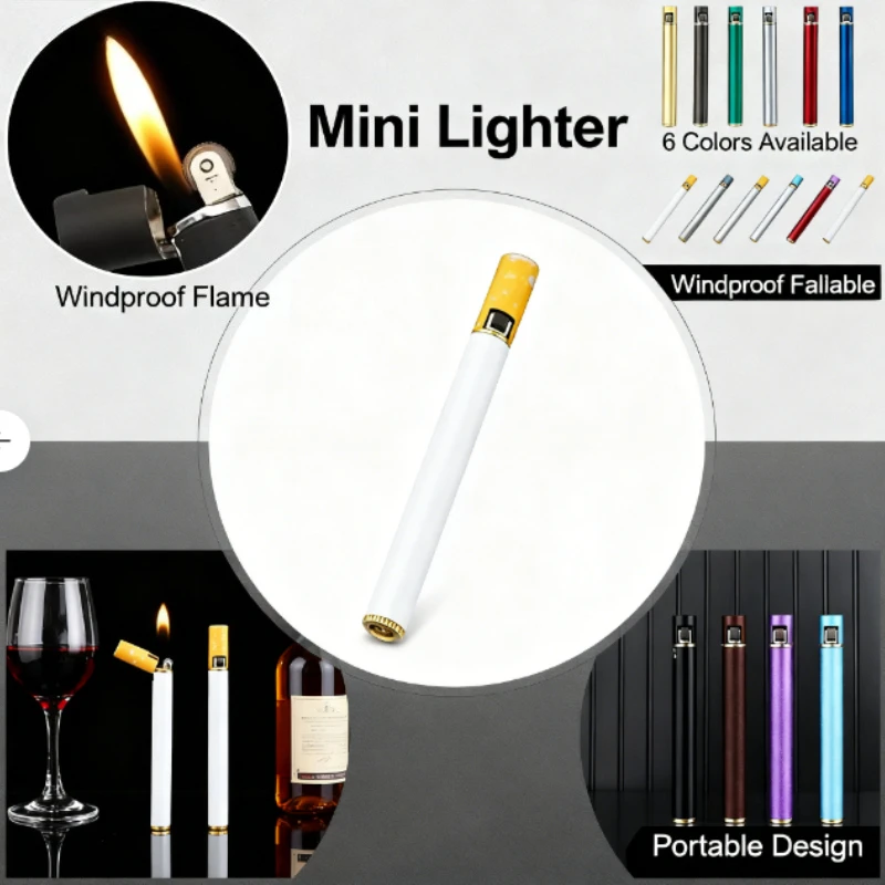 Creative Cigarette-shaped Metal Lighter - Pocket Mini Flint Wheel with Flashlight, Refillable Butane Gas for Outdoor & Daily Use