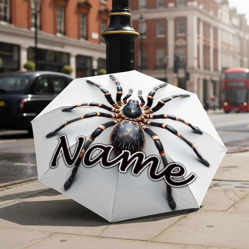 Custom Name Umbrella Tarantula Spider Animal Print Folding Umbrella Compact Portable Travel Parasol For Insect Lovers