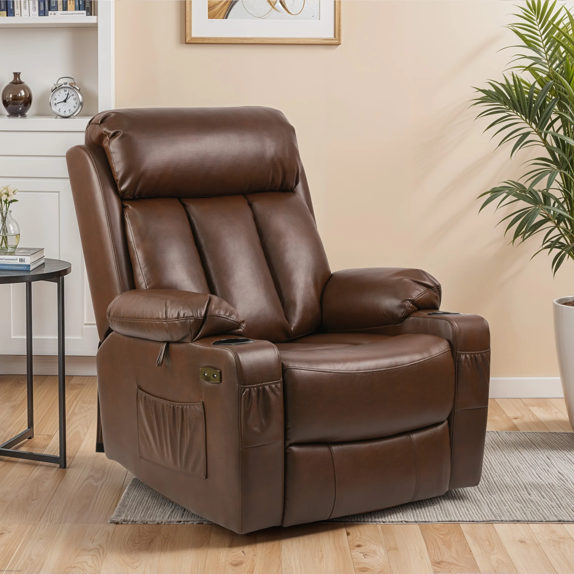 Lift Recliner Chair Oversize Electric Power Lift Massage Heated Leather Sofa with Extended Footrest for Elderly 2 Cup Holders,