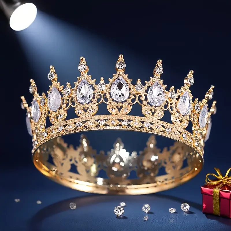 Luxury Baroque Rhinestone Crown round Elegant Bridal Wedding Accessory Holiday Party Dress Headwear