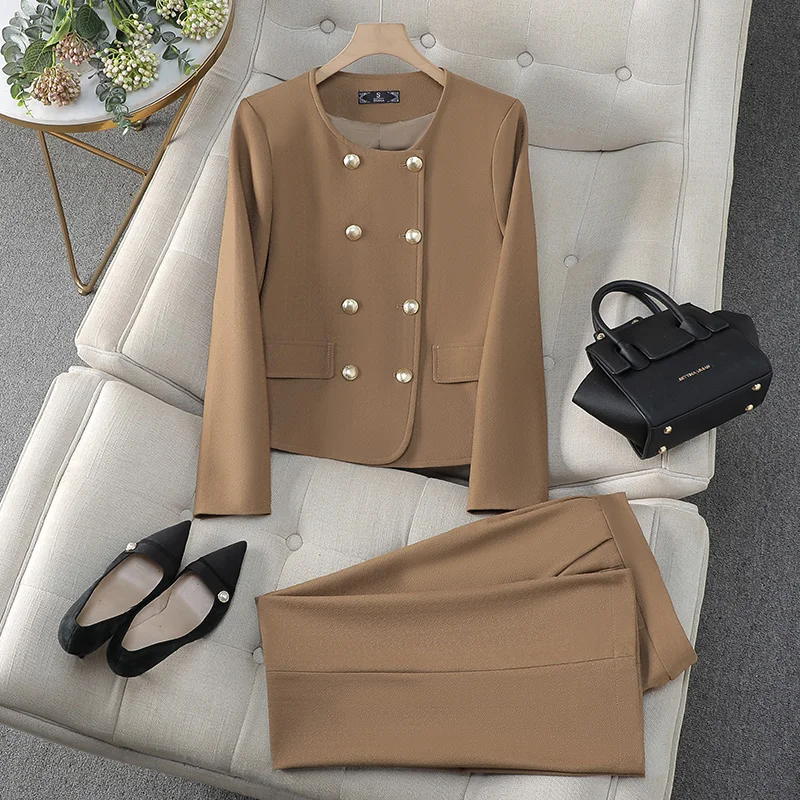 ZJYT Elegant Women\'s Jacket Trousers 2 Piece Matching Set Autumn Fashion Long Sleeve Coat Pant Sets Casual Office Lady Outfit